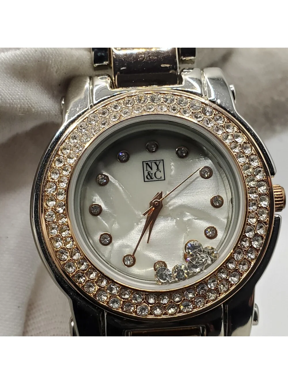 NY&C Rhinestone Womens Watch 34mm Two Tone New Battery